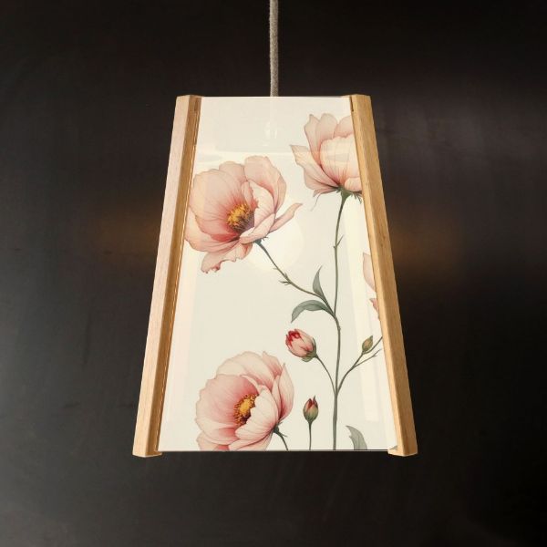 Picture of Oak Pendant Light, Tea Rose design