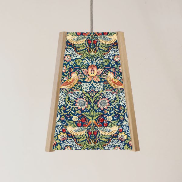 Picture of Oak Pendant Light, William Morris Strawberry Thief Pattern 