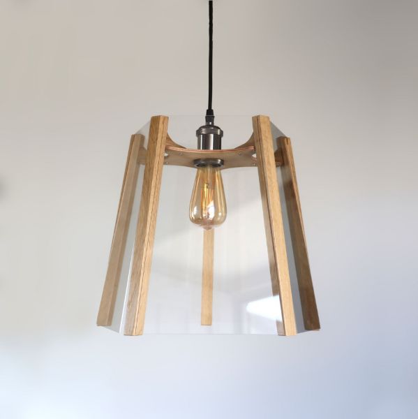 Picture of Square Oak Pendant -  Clear Design -Easy-to -fit