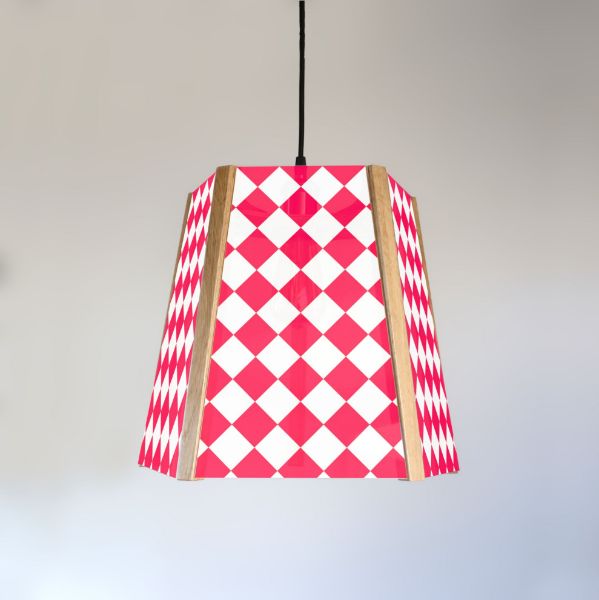 Picture of 5 Sided Oak Pendant, Harlequin Square design